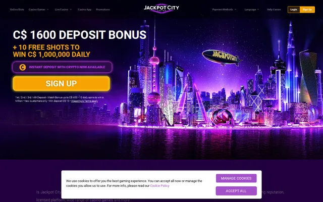 Jackpot City homepage screenshot