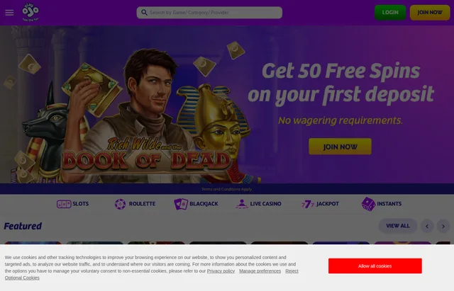 PlayOJO homepage screenshot