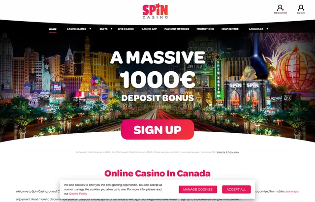 Spin Casino homepage screenshot